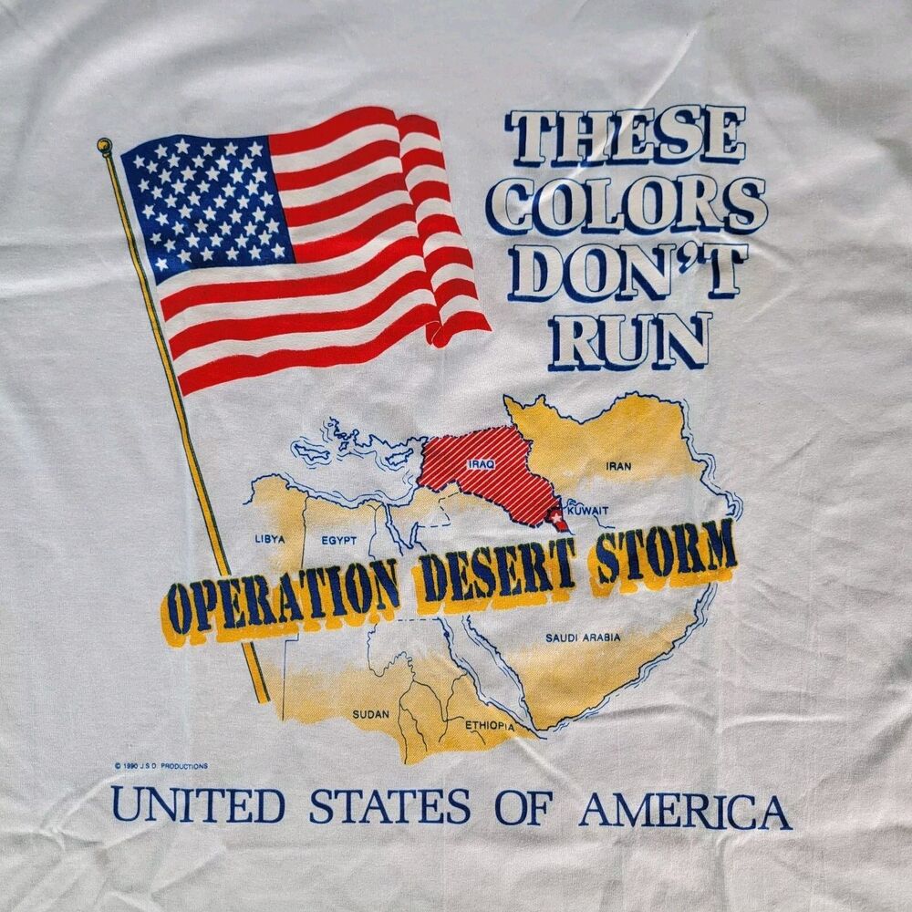 VINTAGE 1990 OPERATION DESERT STORM COLORS DON'T RUN T-shirt USA XXL Screen Star